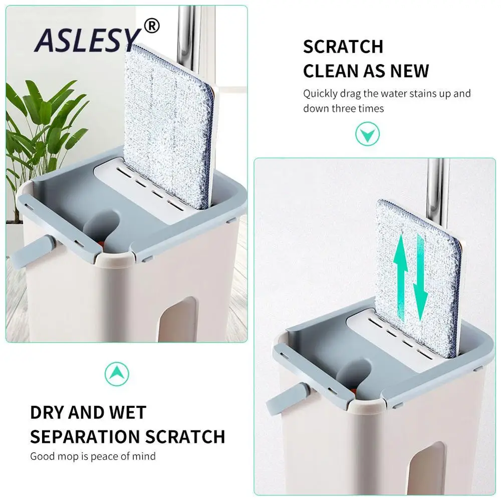 2IN1 Flat Squeeze Automatic Mop Bucket Avoid Hand Washing Floor Cleaner Magic Spin Self Cleaning Lazy Household Tool | Дом и сад