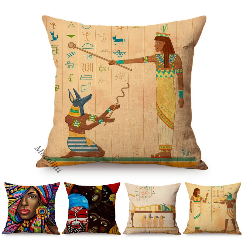 

Ancient Egypt Pharaoh Queen Funky Africa Woman Tradition Art Home Decorative Sofa Throw Pillow Cover Cotton Linen Cushion Cover