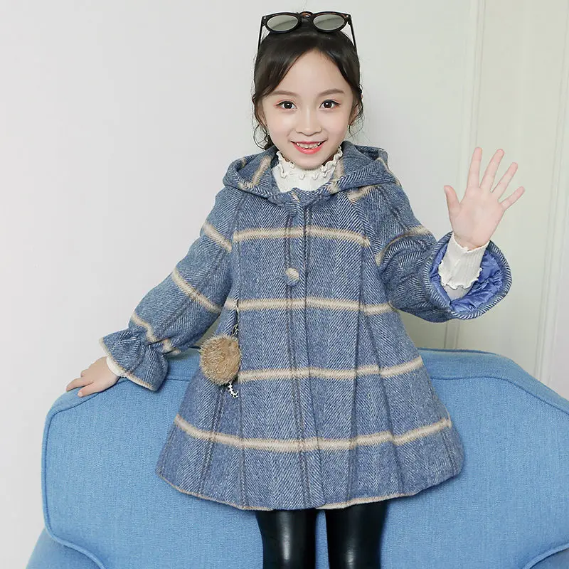 Детская Повседневная Зимняя шерстяная одежда платье с капюшоном пальто для