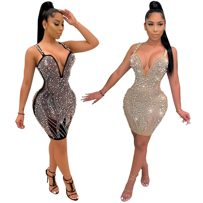 

Женское Клубное платье с жемчугом, бриллиантами, на тонких бретелях