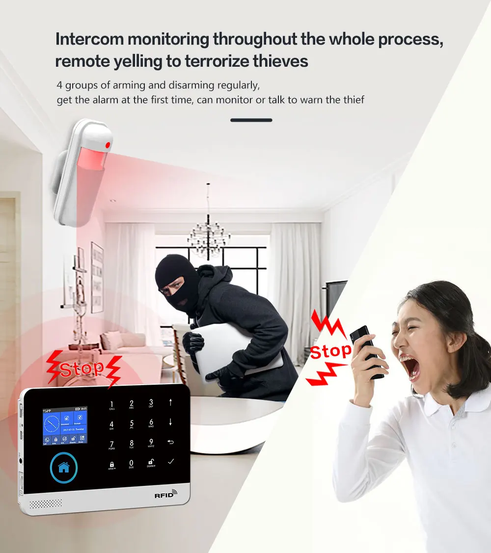 PG-103 4G 3G GSM Wireless Alarm System with IP Camera Tuya SmartLife APP Control for Home Security Alarm PIR Sensor Door Sensor