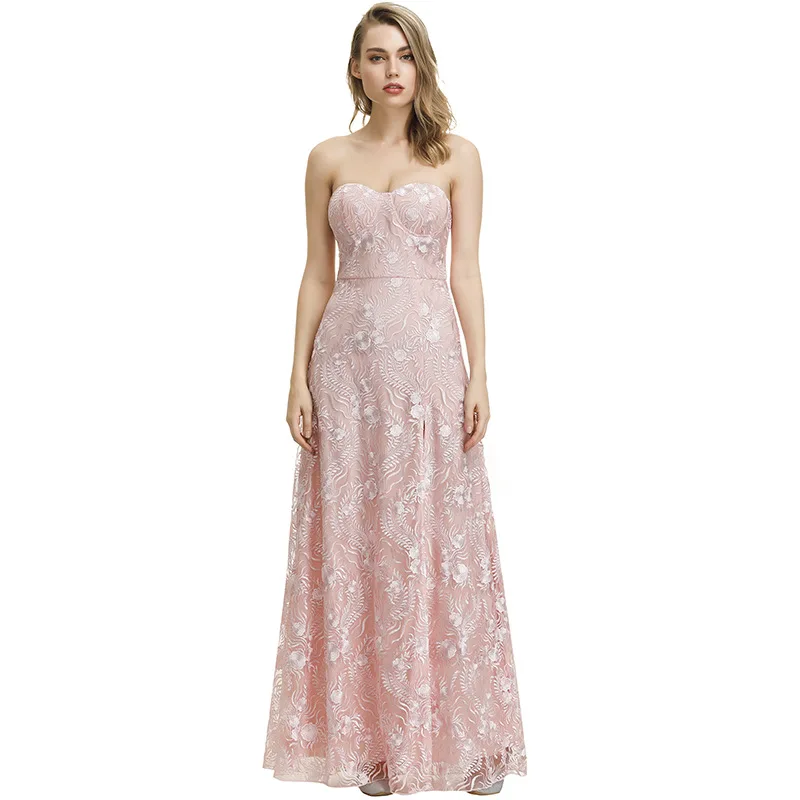 Шифоновое вечернее платье Dusty Pink кружевное без бретелек для шитья с рюшами