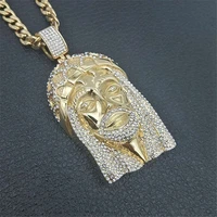 jesus head pendant bohemian crystal necklace mens necklace austrian rhinestone inlaid jesus pendant necklace accessorie jewelry