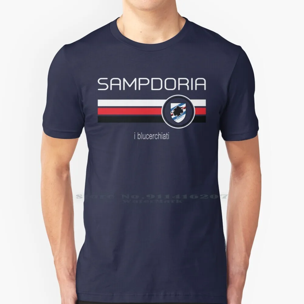 Футболка серии A - Sampdoria (домашняя синяя) 100% чистый хлопок Футбольная Серия I Blucerchiati
