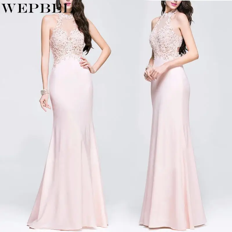 

WEPBEL Dress Women's Lace Embroidery Slim Fit Patchwork Dress Summer Sleeveless Halter O-Neck High Waist Solid Color Dress