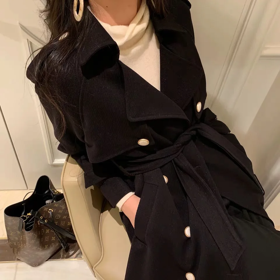 Женское Элегантное зимнее шерстяное пальто длинное Бандажное кардиган