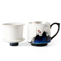 pure silver ceramic personal water cup silver gilt filter tea cup with cover tea set office tea cup tea cup