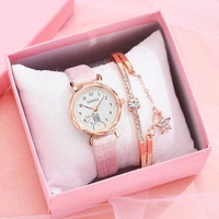 gaiety brand 2pcs set casual watches for women unique designer bracelet watch set leather simple pink ladies clock montre femme