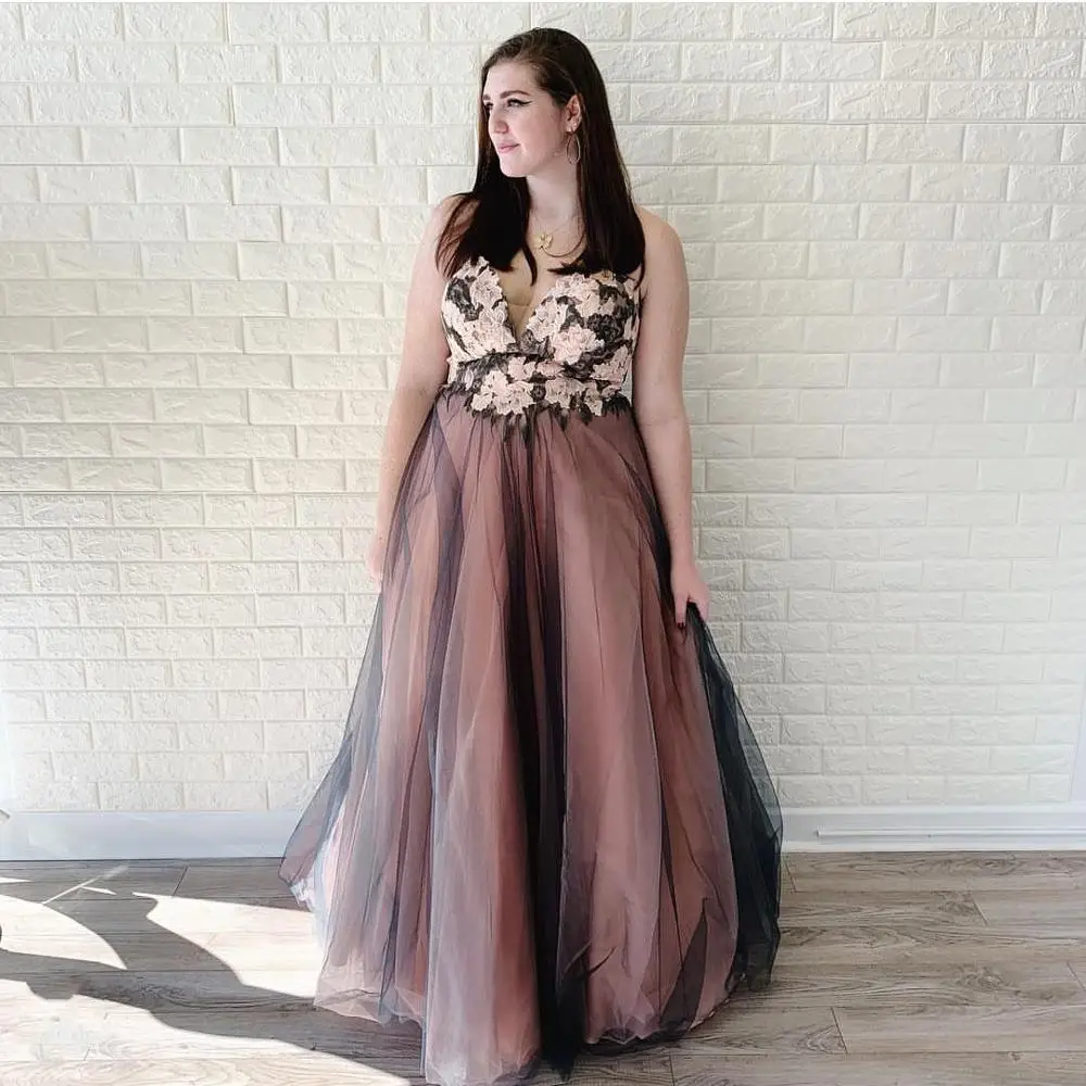 

2020 a-line prom dress lace tulle lace appliques black sleeveless pink sweetheart dresses woman party night elegant vestido fest