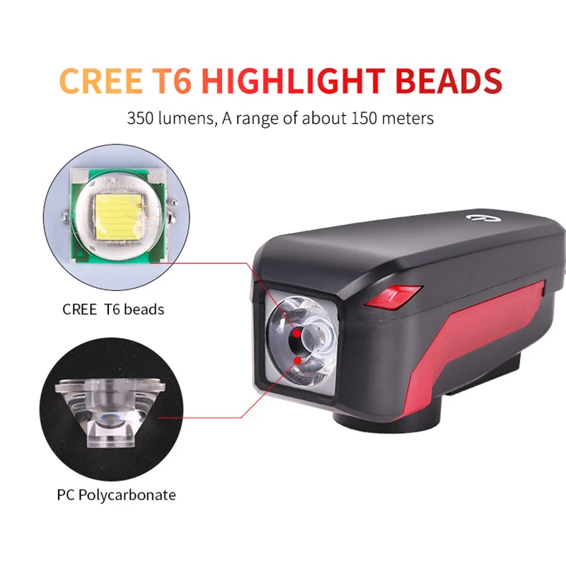 

WHeeL UP Bike Lights USB Rechargeable Bicycle Horn Headlight LED Lamp IPX5 350 Lumens Headlight with Horn Handlebar Flashlight