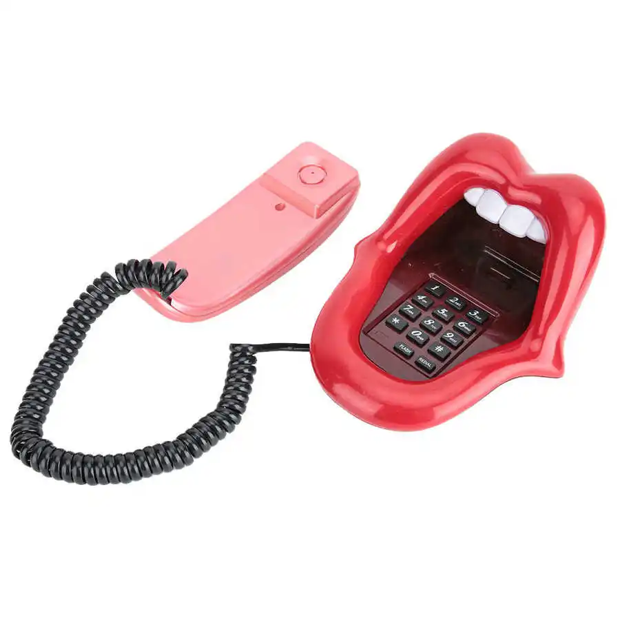 

Home Phone Multi-Functional Red Large Tongue Shape Telephone Desk Corded Fixed Landline Phone Mouth Telephone for Home Hotel Use