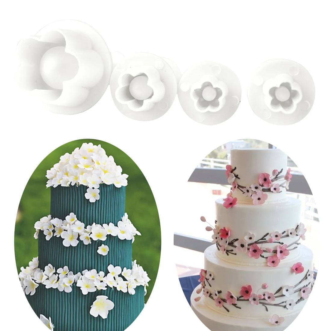 

New 3D 4Pcs Flower Plunger Cookie Cutter DIY Blossom Flower Cake Molds Fondant Craft Cake Candy Chocolate Pastry Baking Tool