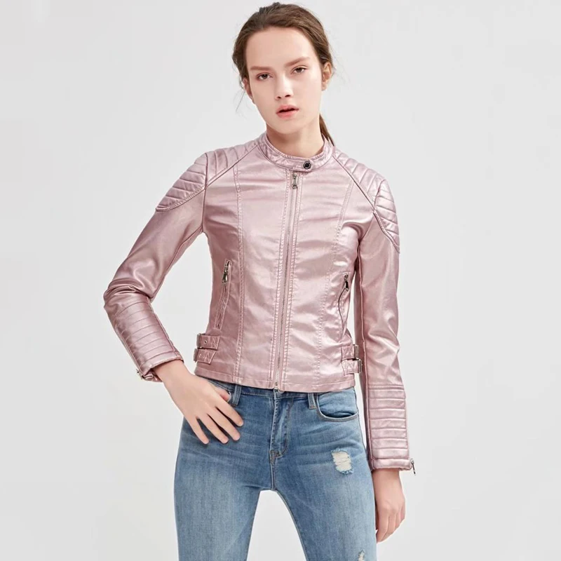 Куртка TMODA280 женская из искусственной кожи верхняя одежда на молнии блестящее
