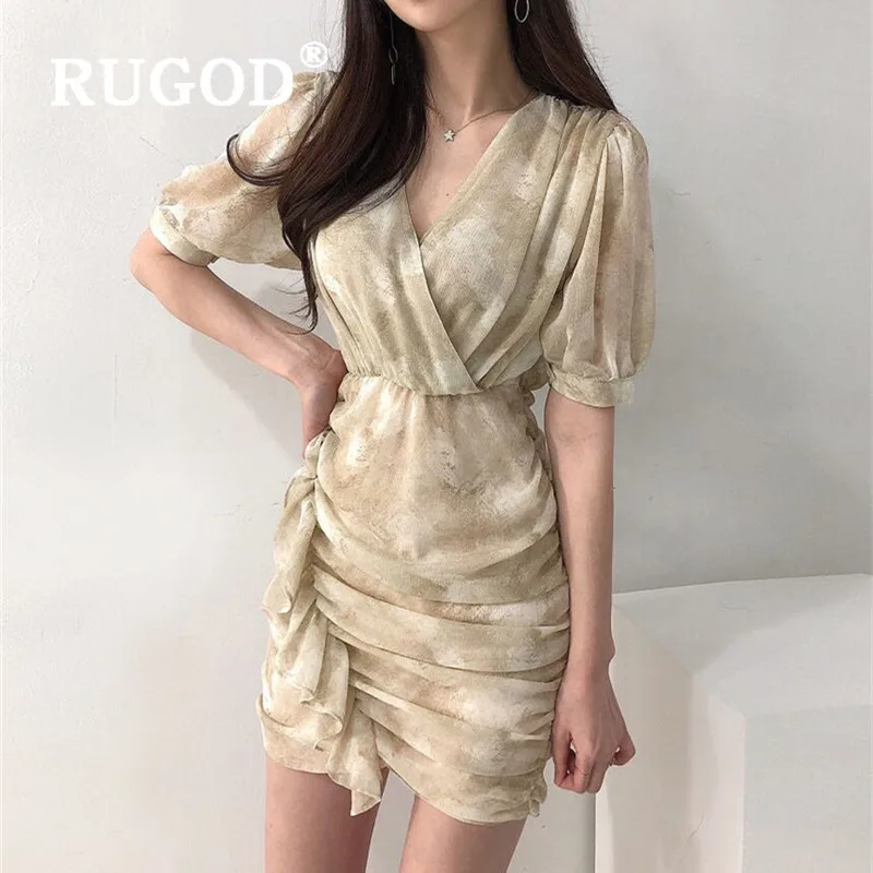 RUGOD элегантное шифоновое платье для женщин 2020 корейское шикарное с v образным