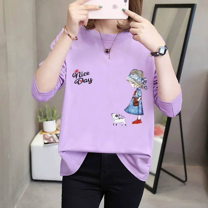 

Women's color autumnT-shirt 2019 fashion O-neck long-sleeved T-shirt Black
