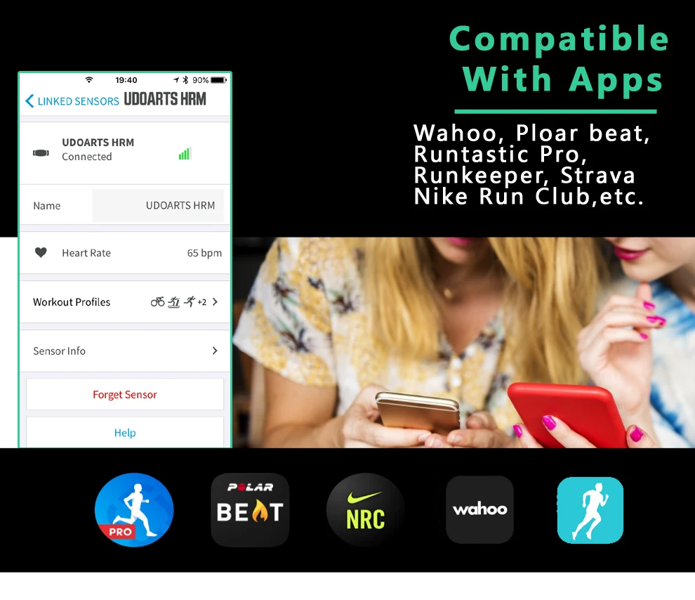 Udoarts монитор сердечного ритма с нагрудным ремешком для iPhone, Android Phone, Wahoo, Polar, Suunto Garmin, мужчина и женщина, Bluetooth 4,0 и ANT