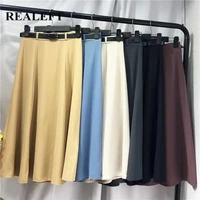 realeft 2021 new spring summer umbrella womens skirts with belted high waist solid elegant a line female office mi long skirts