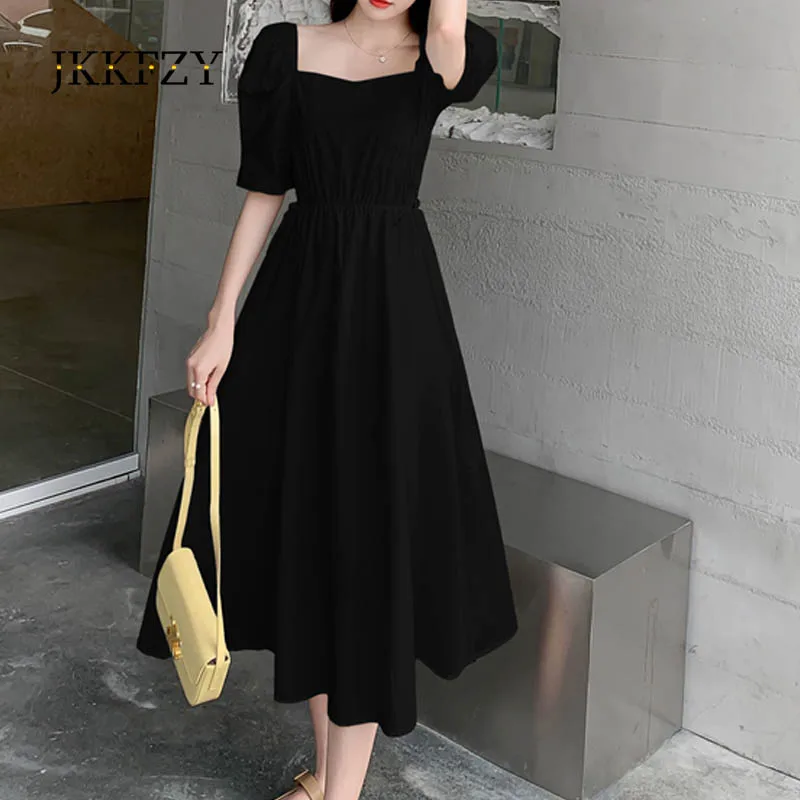 

Beach Holiday Dress Puff Dleeve Long Dress Sandy Beach Long Dress Women Blue White Black