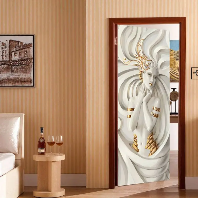 2 шт./компл. из 77x20 0 см гостиная спальня Medusa 3D дверные наклейки ПВХ самоклеящиеся