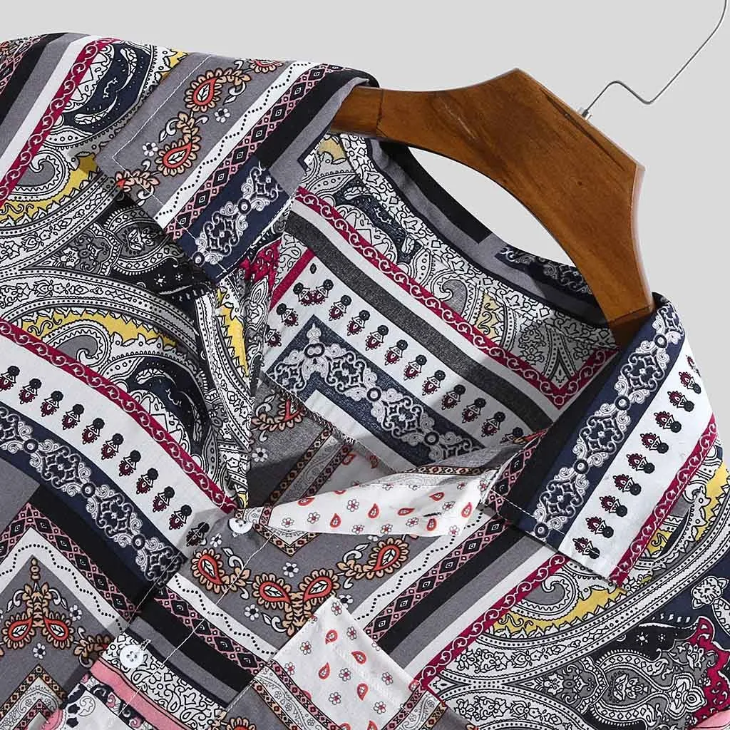 

Men's ethnic print shirt short sleeve shirt Mens Vintage Ethnic Printed Turn Down Collar Short Sleeve Loose Casual Shirts