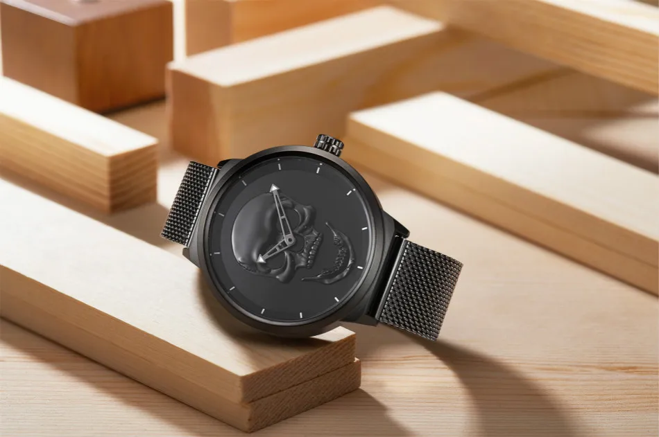 Часы наручные мужские кварцевые с черепом уникальные спортивные браслетом из