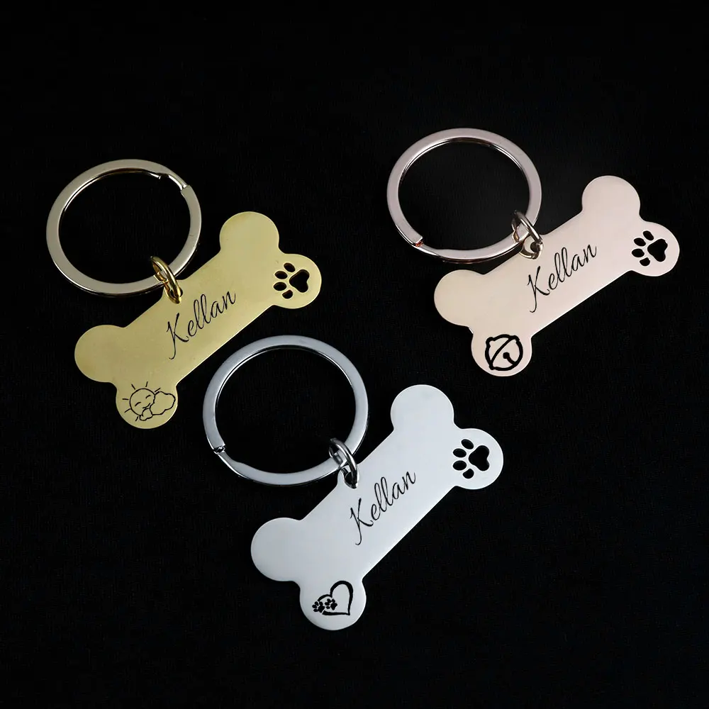 

Free Custom Engraving Cat Dog Bone ID Tags for Small and Large Pet Collar Accessories Name Collars Stainless Steel Pet Nameplate