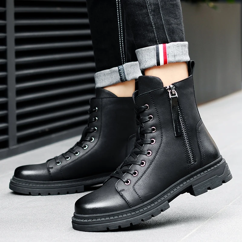 Мужские мотоциклетные ботинки JUNJARM черные теплые до щиколотки рабочая обувь