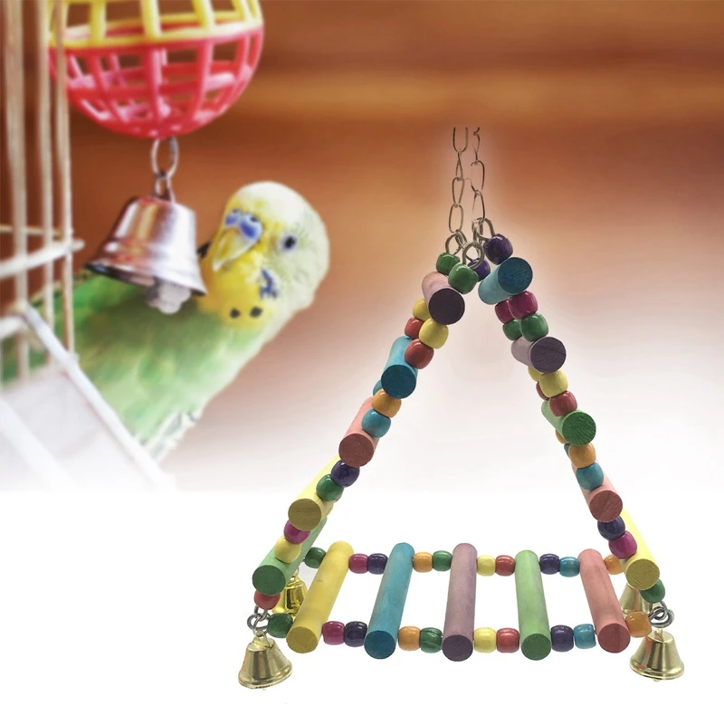 

Bird Wooden Climbing Ladder Parrot Macaw Bell Swing Parrot Bites Climb Toys