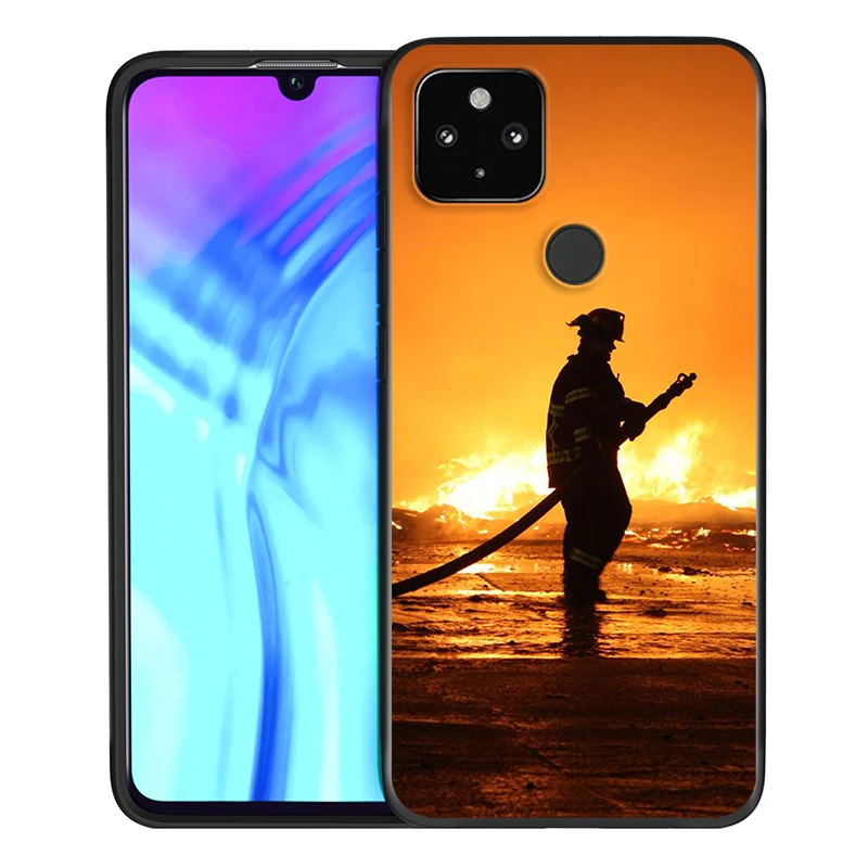 

Fire fighting hero Shockproof Cover for Google Pixel 5 4 4a XL 5G Black TPU Soft Phone Case