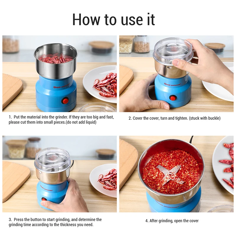 

220V Electric Food Chopper Processor Mixer Blender Pepper Garlic Seasoning Coffee Grinder Extreme Speed Grinding Kitchen Tools