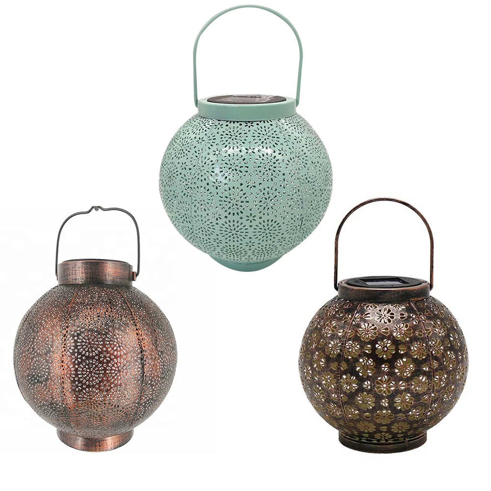 

Lights Metal Lamp Courtyard Decor Yard Home Decoration Metallic LED Solar Light Hollow Lantern Hanging Outdoor Garden