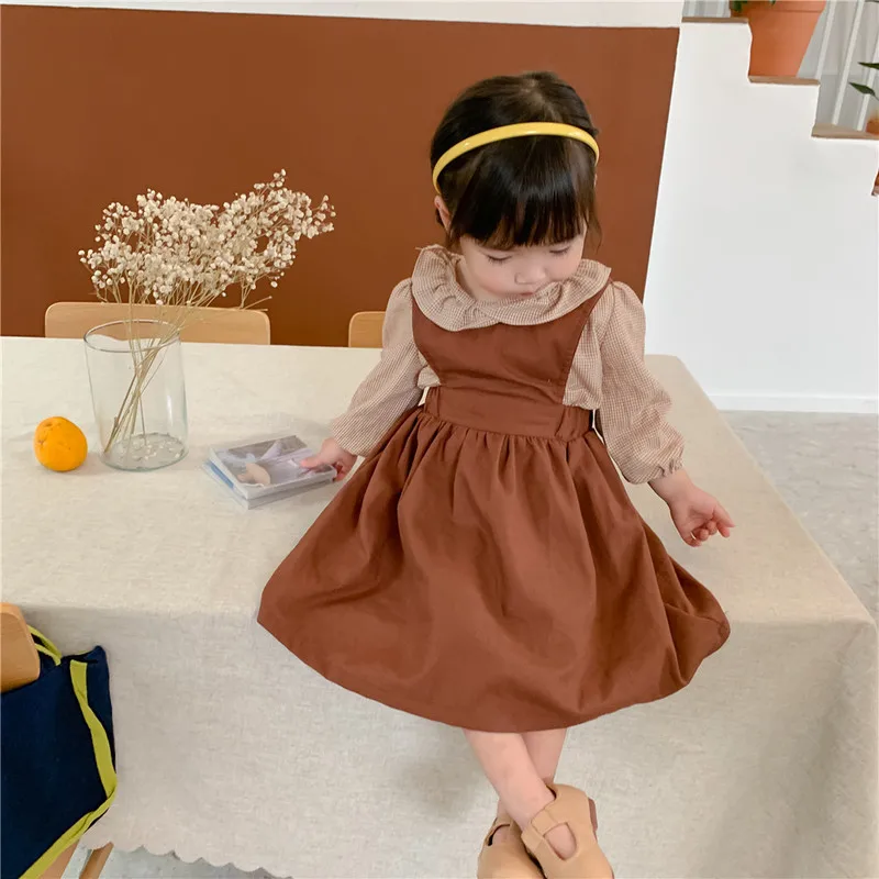 Весеннее платье для девочек из чистого хлопка с поясом на спине пуговицах