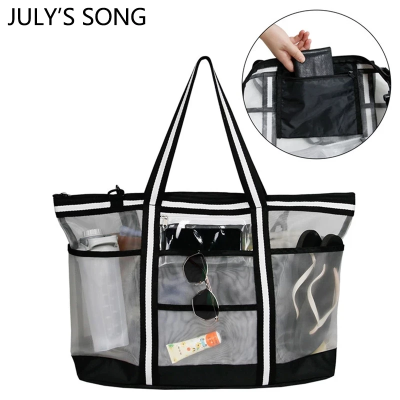 

Summer Beach Tote Bag PVC Waterproof Multiple Pockets Summer Totes For Towels Anti Dust Bottom Beach Bag Large Capacity