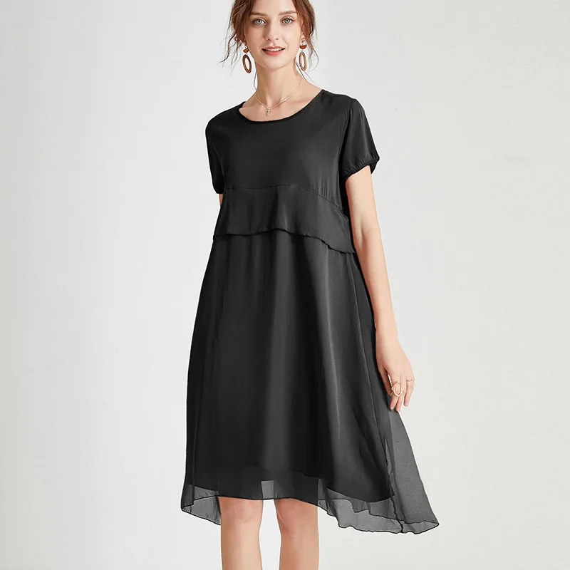 

2021 new summer big size heavy cupro dress, fashionable and thin stitching temperament ladies skirt