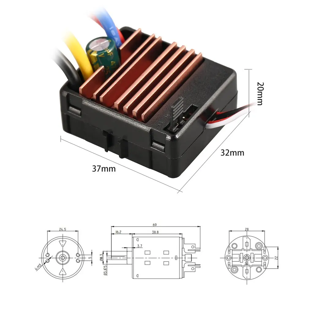 

Rc 540 21T 27T 35T 45T 55T 80T Brush Motor With WP-1060-RTR 60A Waterproof ESC for RC Car Rock Crawler