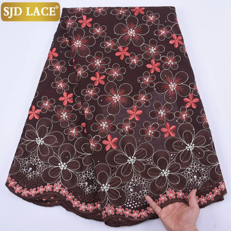 

SJD LACE New Arrivals African Dry Lace Fabric With Stones Embroidery Swiss Voile Lace In Switzerland For Wedding Party Sew A2119