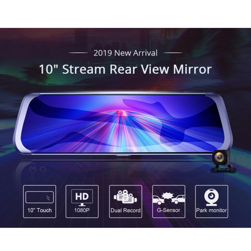 10'' Dual Lens Full HD 1080P Dash Cam Car DVR Rearview Mirror Backup Camera Recorder Registratory Camcorder | Автомобили и