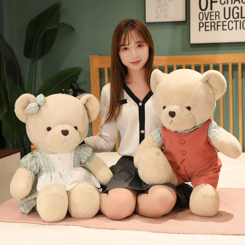 

30-75CM Girl Heart Couple Bear Plush Toys Short Plush PP Cotton Filled Mollusk Pillow For Loved One Holiday Gifts пара медведей