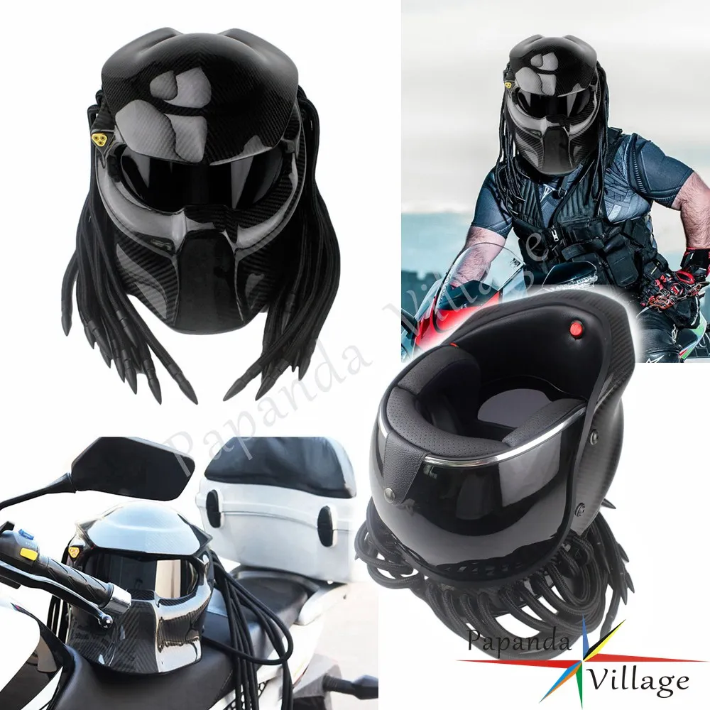 Verkaufen Predator Helm Eisen Mann Voller Gesicht Moto Carbon Faser Casco Krieger Ritter DOT Chopper Helme Mаски Mit Transparent Sonnenblende