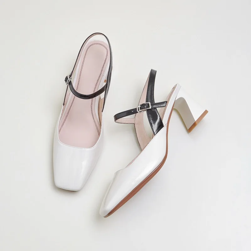 

ZVQ Women New Style Fashion Sandals 2020 Square Toe Ladies Genuine Leather High Heels Lady Party Heels Thick Heel Mixed Color