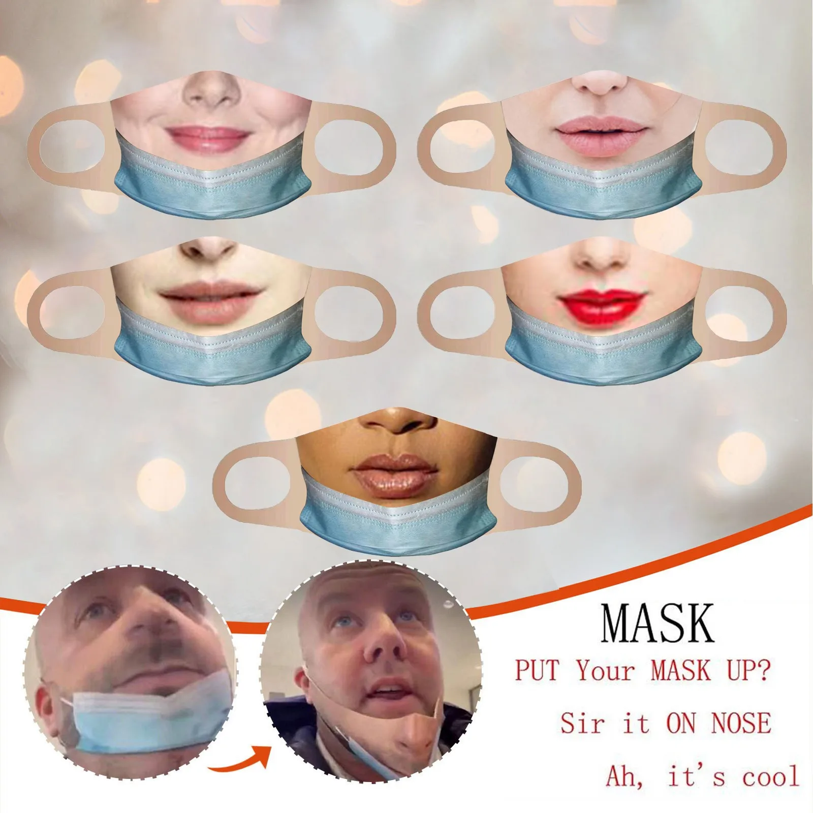 

Adults Lips Prints Face Masks Turban Reusable Colorful Woman Washable Mask Dustproof Filter Pm2.5 Mask Party Decoration Facemask