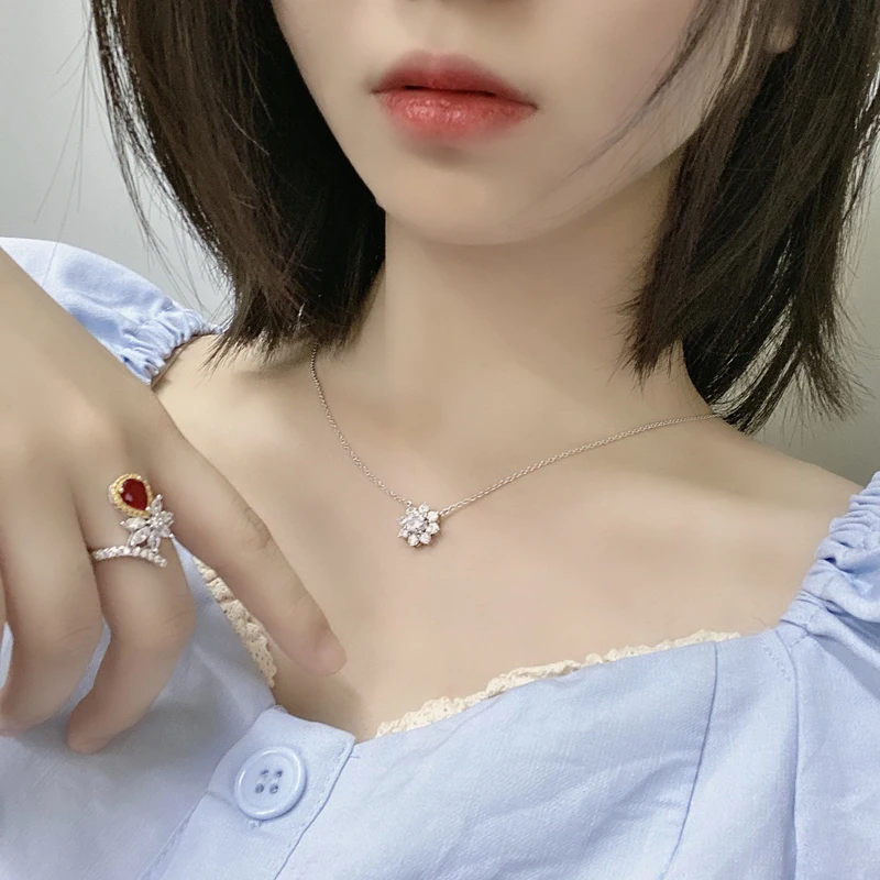 

Knobspin 100% 925 Sterling Silver Sun Flower Wedding Pendant Necklace For Women High Carbon Diamond Fine Jewelry Wholesale