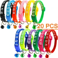 20pcs colorful cat necklace collar with bell adjustable buckle collar pets supplies small dog accessories collar pet products