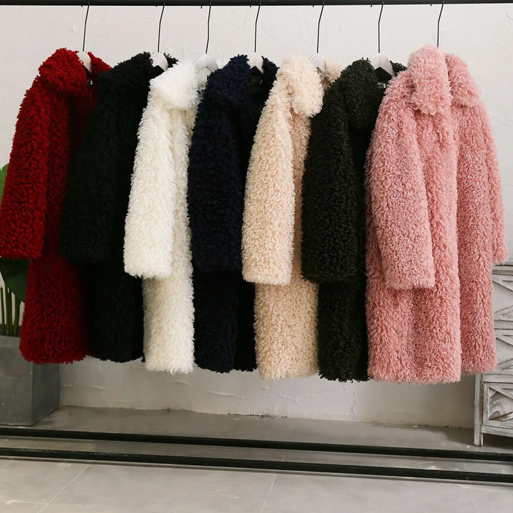 Модное женское меховое пальто большого размера зимнее теплое плотное однотонное