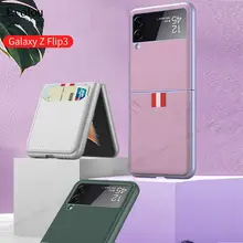 Couqe For Samsung Galaxy Z Filp 3 5G Candy Color Leather Card Slot Phone Case For Samsung Z Fold 3 Leather Shockproof Back Cover