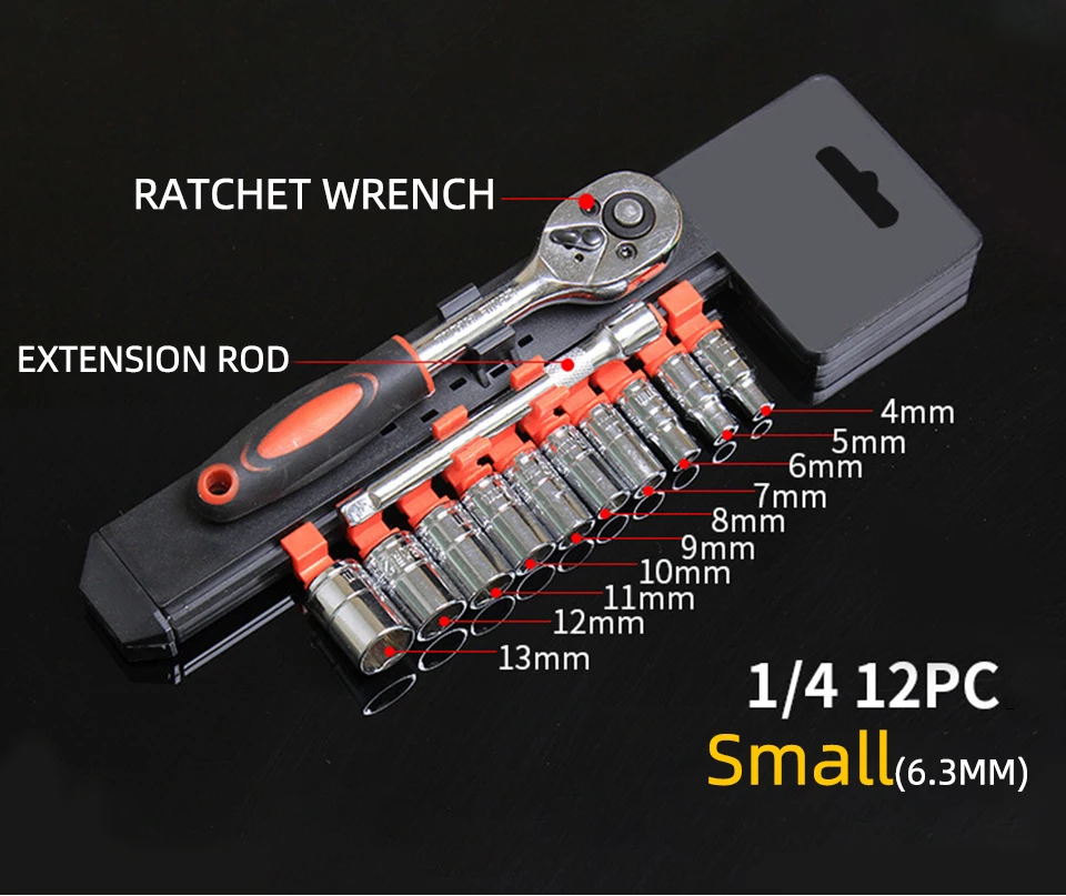 

Ratchet Wrench Set Chrome Plated Steel 1/4 3/8 1/2 Inch Two-way Wheel Auto Repair Tool