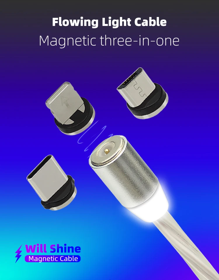 CHAURE 1 м usb кабель для зарядки с магнитным креплением течет светильник для быстрой зарядки на борту самолета type c micro usb 8-pin Магнитный кабель для Xiaomi huawei Зарядное устройство
