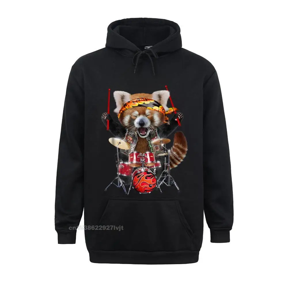 Punk Red Panda Play Drum In Heavy Meta Band - Hoodie Camisa Cotton Mens Tops Shirts Design Faddish Tshirts