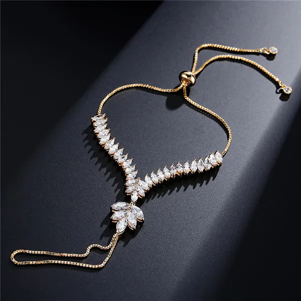 Gold Color UILZ Модный изысканный маркиз огранка кубический циркон регулируемые браслеты для женщин Модный соединяющийся браслет, соединенный с кольцом на пальце ювелирные изделия JMBP143 - Окраска металла: Gold Color