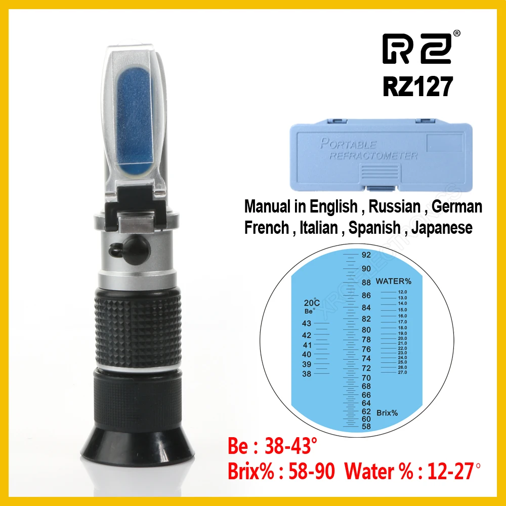 RZ127 RZ Подлинная Розничная посылка с высокой концентрацией БРИКС быть вода 3 в 1 58%~ 92% рефрактометр для мёда пчелы Сахар еда УВД RZ127 - Цвет: RZ127